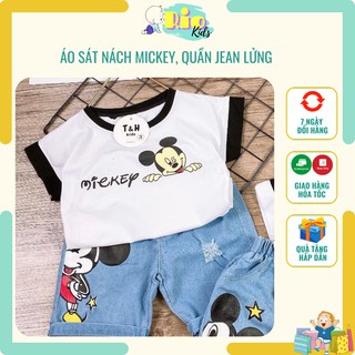 Bộ áo ba lỗ Micky quần jean phong cách Hàn Quốc, set áo sát nách quần lửng cho bé từ 8 đến 22kg - Riokids