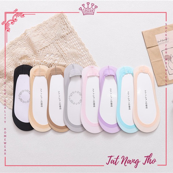 Tất lười nữ set tất 8 đôi màu pastel vớ nữ chất lụa mịn khoét sâu thoải mái đi giày cao gót