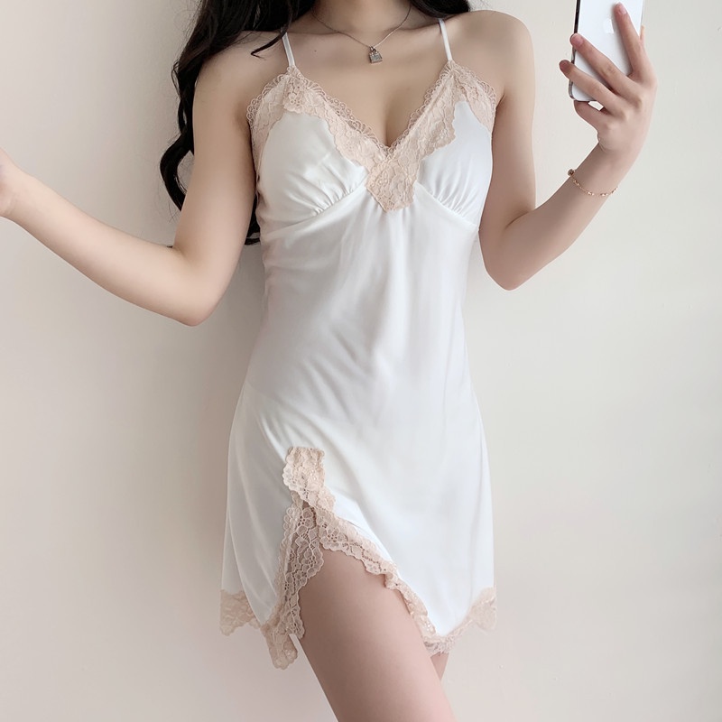 Đầm Ngủ Phối Ren Hở Lưng Gợi Cảm Thời Trang Mùa Hè Cho Nữ