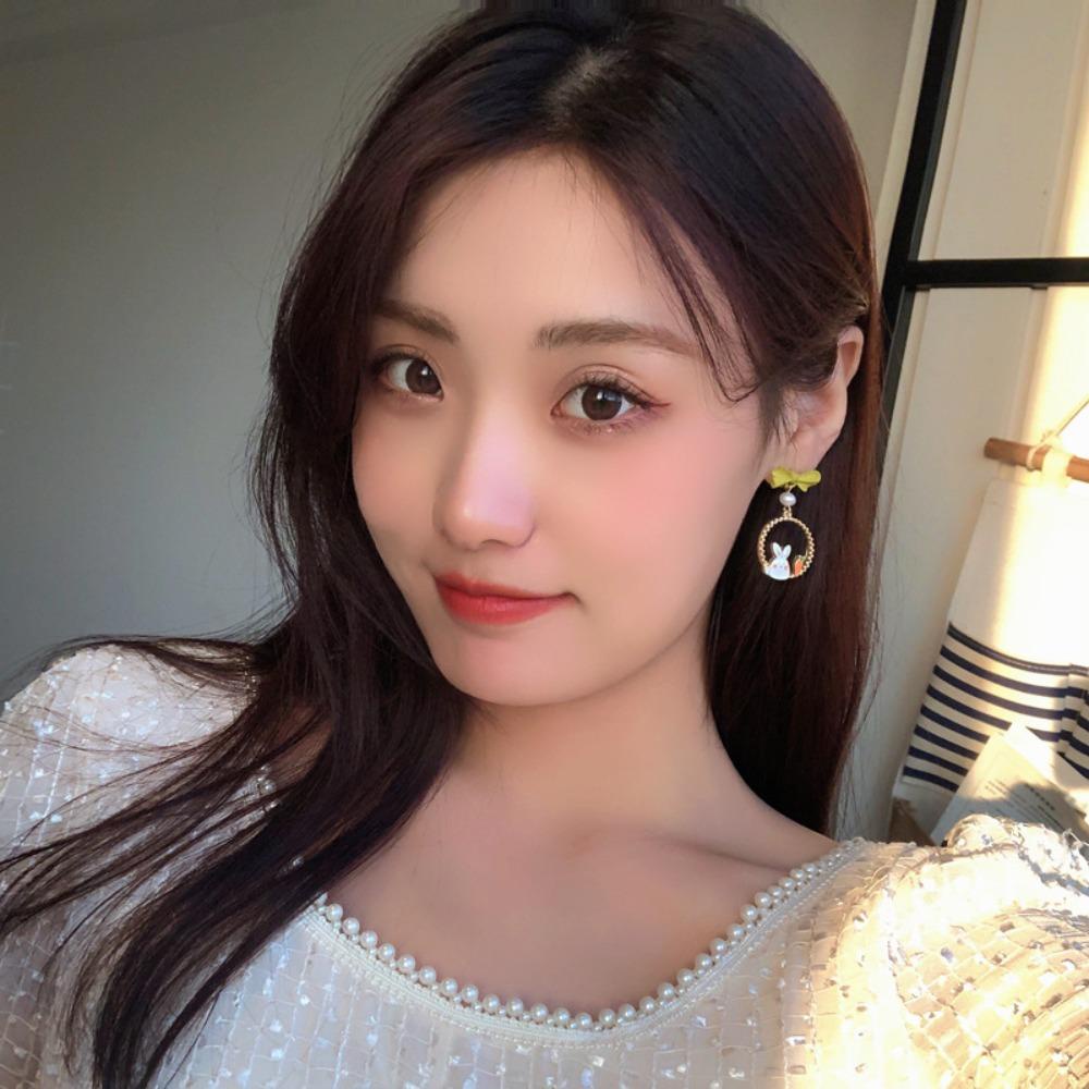 Bông Tai Hình Thỏ Đính Nơ Sang Trọng Phong Cách Pháp Cho Nữ