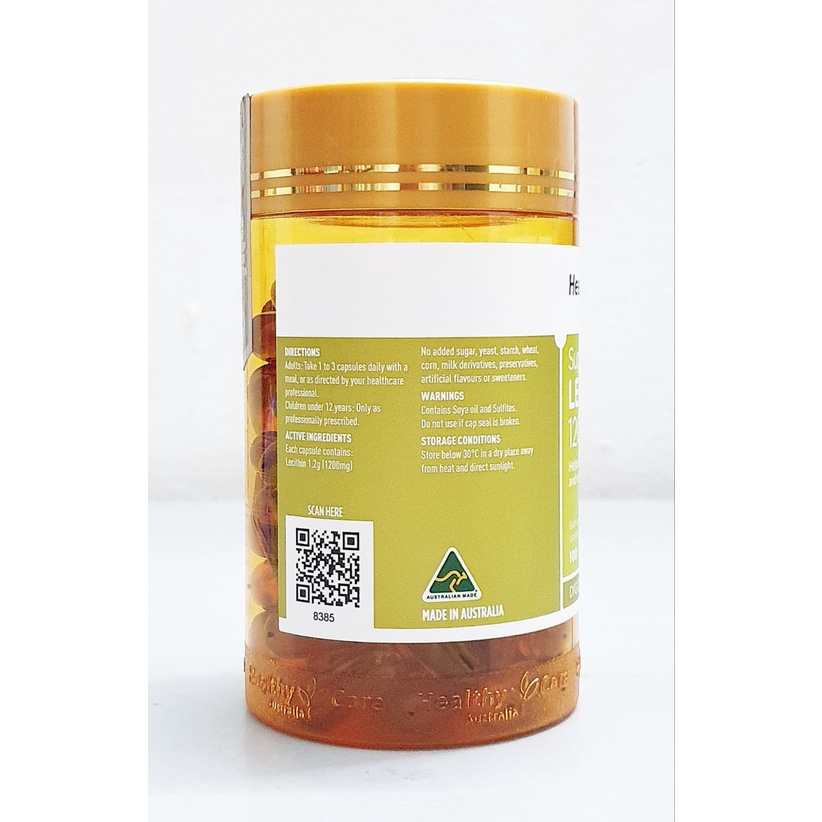 Mầm đậu nành Super Lecithin 1200 mg chai 100 viên hãng Healthy Care từ Úc