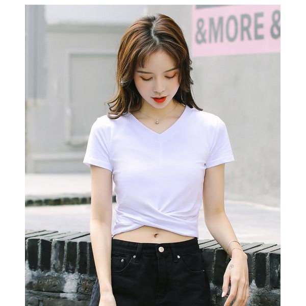 áo croptop xoắn eo điệu đà chất zip cotton