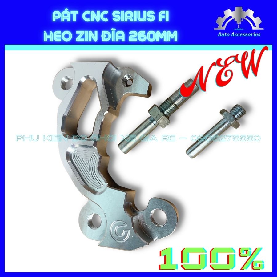 Pát Trước cho xe Sirius Fi, Pát CNC gắn cùng Heo dầu ZIN theo xe, đĩa size 260mm - TẶNG 2 CHỐT như hình