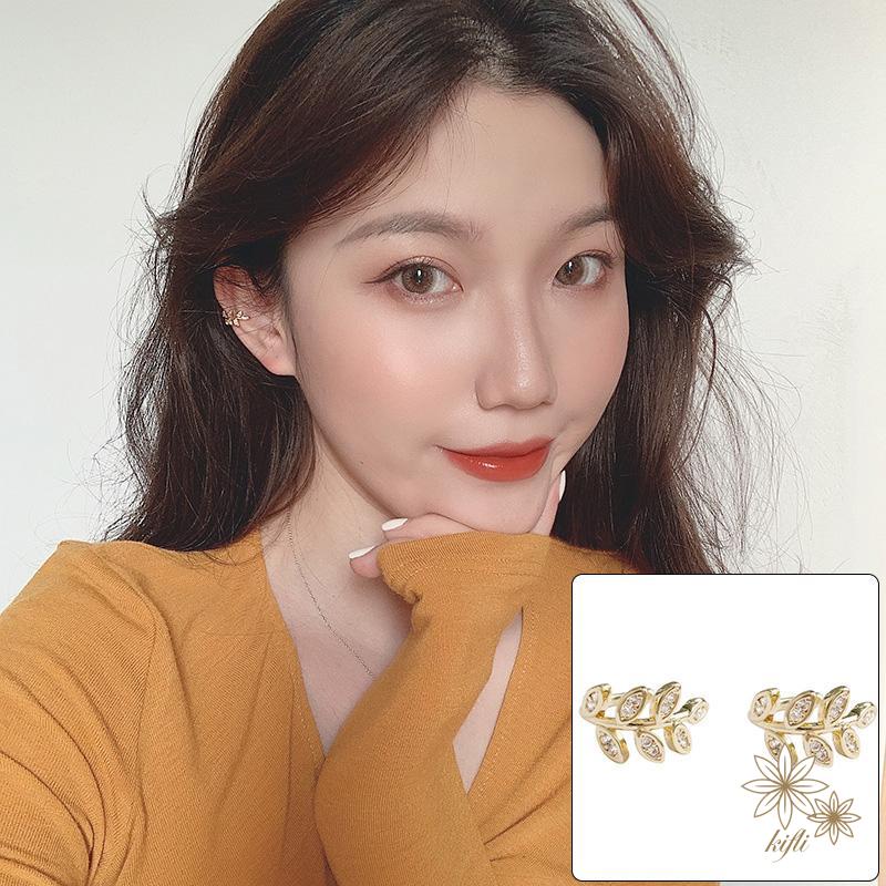 【kifli】 Khuyên kẹp vành tai hình chiếc lá đơn giản phong cách Hàn Quốc