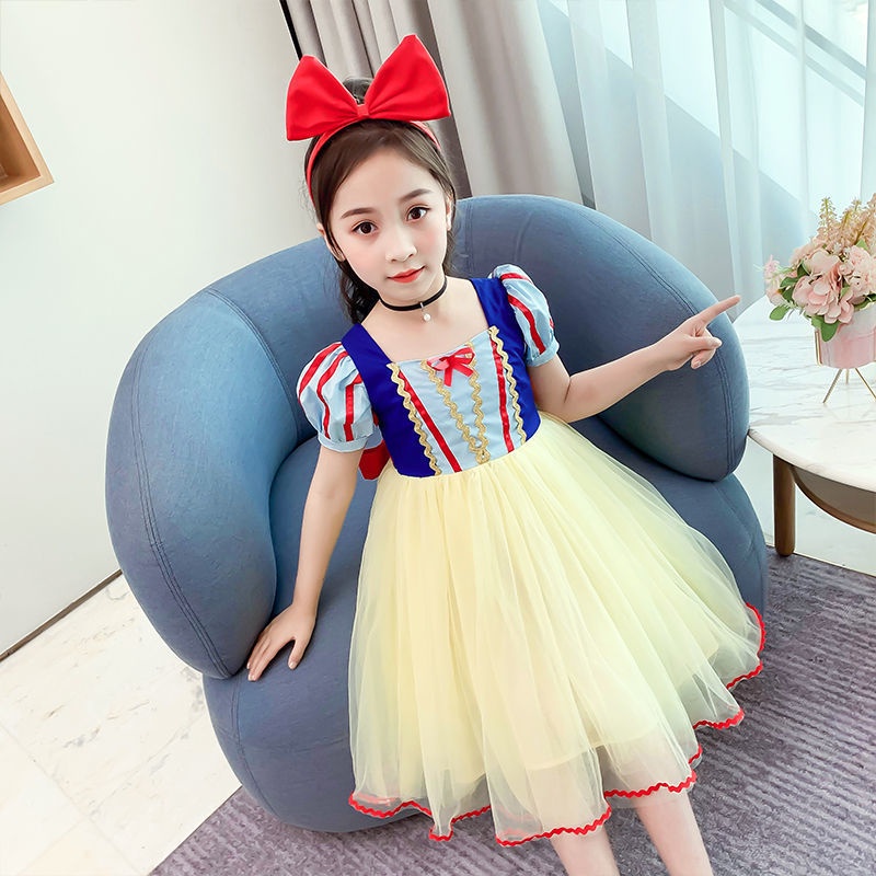 Đầm Công Chúa Bạch Tuyết Phối Lưới Thời Trang Mùa Hè Cho Bé Gái