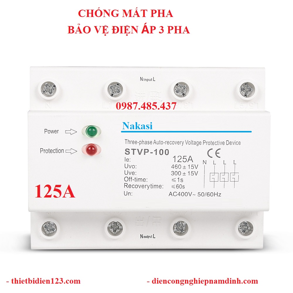 Bảo vệ mất pha - quá áp - thấp áp điện 3 pha 60A, 100A, 125A NAKASI