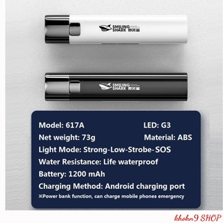 Smilingshark đèn pin mini siêu sáng kèm sạc dự phòng nhỏ gọn đa năng sạc bằng cổng usb