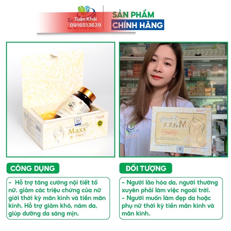 Viên uống đẹp da Pretty Maxx Cellagen ++ Tất Thành Pharma tăng cường nội tiết tố nữ