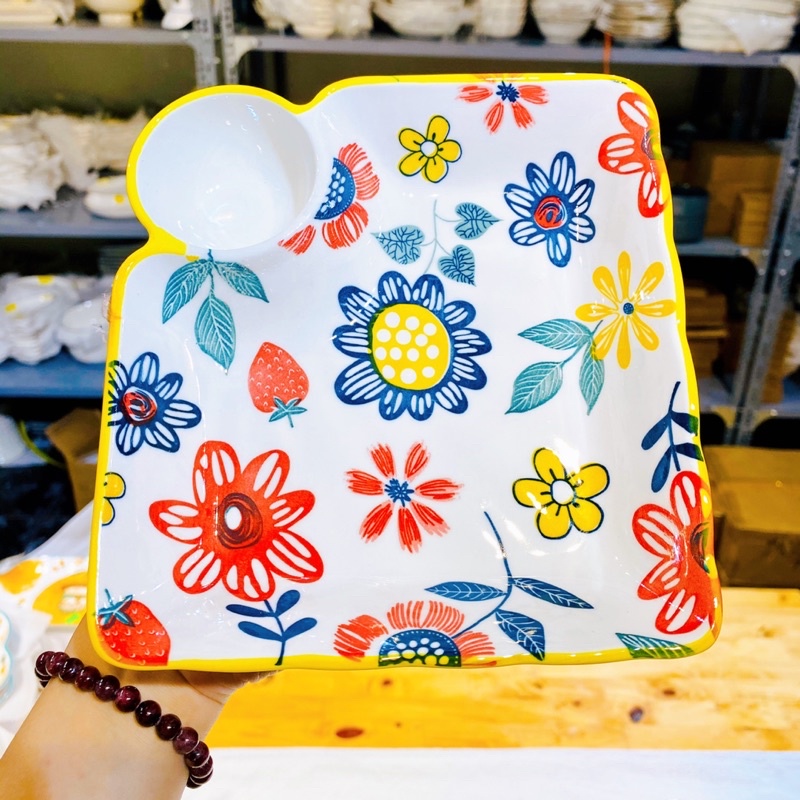 Bát ăn cơm,đĩa sứ🎁TẶNG GÁC ĐŨA🎁Bộ chén dĩa sứ dễ thương,Bát đĩa Hoa Vàng Decor Cao Cấp