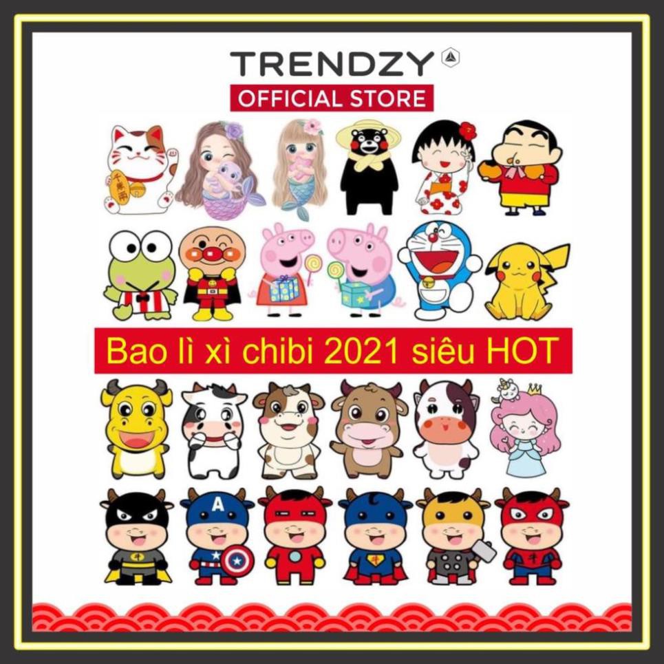 Bao lì xì chibi 2021 - HOT TREND TẾT Tân sửu, kiểu hoạt hình, hình thú dễ thương, yêu thích cho bé