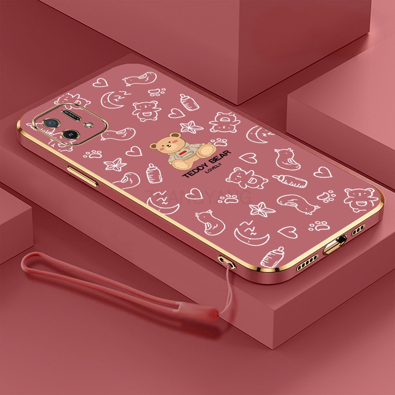 ốp lưng oppo a16k Ốp Điện Thoại TPU Dẻo Mạ Màu Họa Tiết Chú Gấu Dễ Thương Kèm Dây Đeo Cho oppo a16k