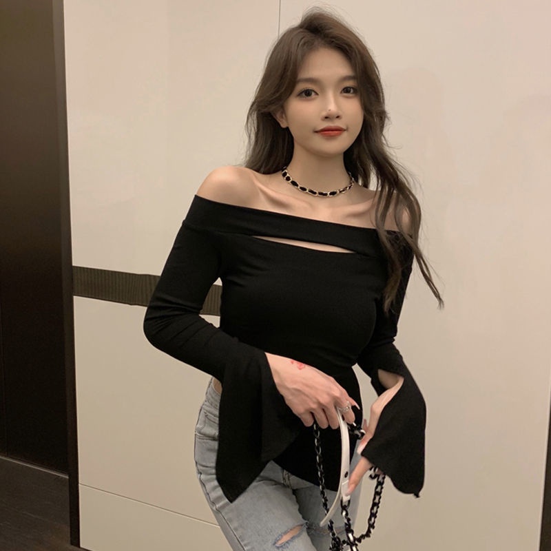 Áo thun COZOK tay dài trễ vai xẻ tà quyến rũ thời trang