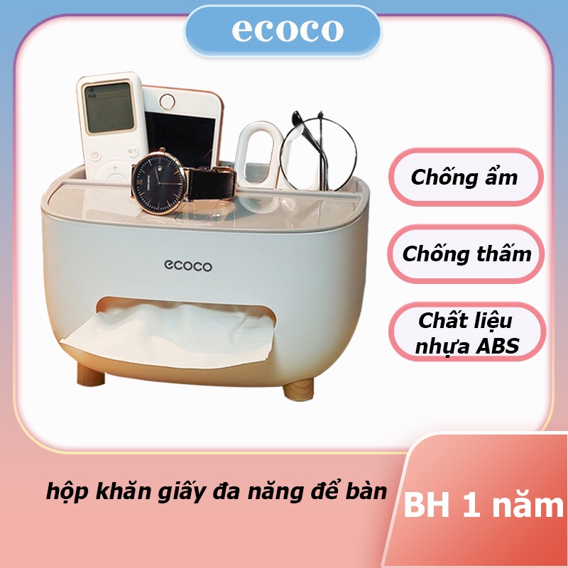 Hộp giấy ăn để bàn đa năng ECOCO 2 ngăn để điện thoại, mỹ phẩm, phụ kiện, nhựa PP an toàn sức khỏe E2009