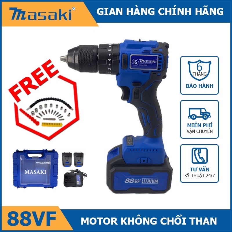 Máy Khoan Pin MASAKI 88V  - MSK 1301- Auto Lock Động Cơ KHÔNG CHỔI THAN, CÓ BÚA, siêu bền