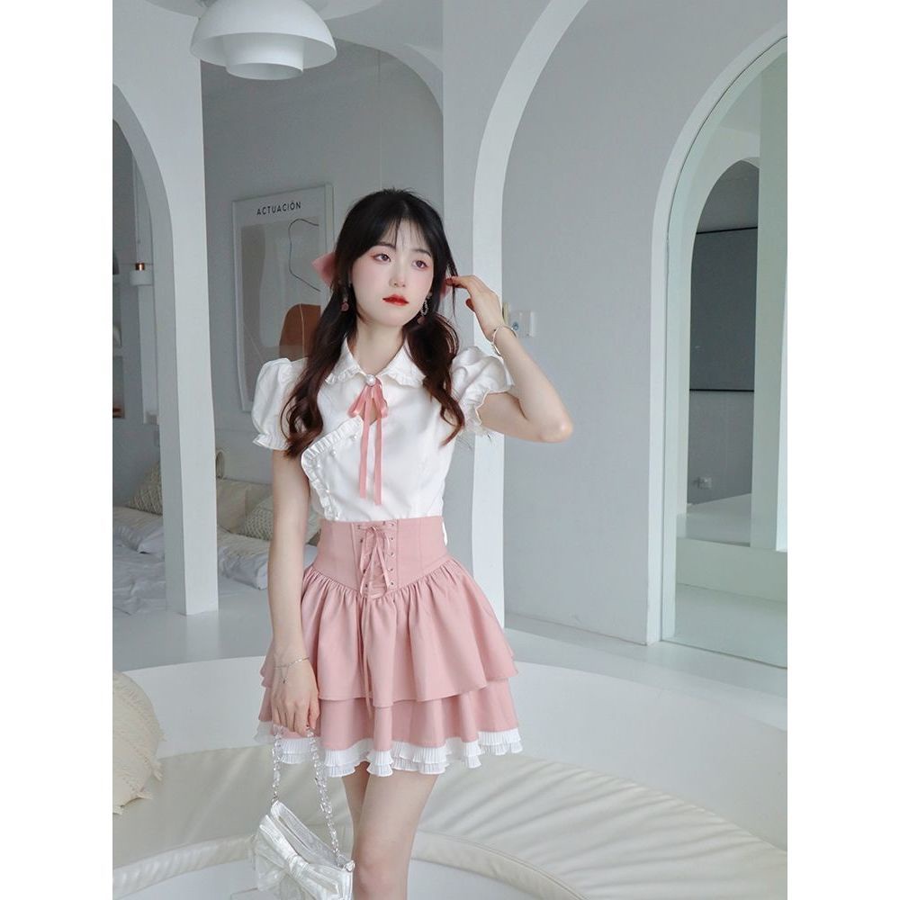 Hàng Có Sẵn  Đầm Công Chúa Tay Phồng Cổ Búp Bê Thắt Dây Eo Cao Thời Trang Phong Cách Hàn Quốc Ngọt Ngào