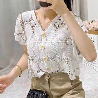Áo len croptop hoa cúc cực xinh 💖freeship💖