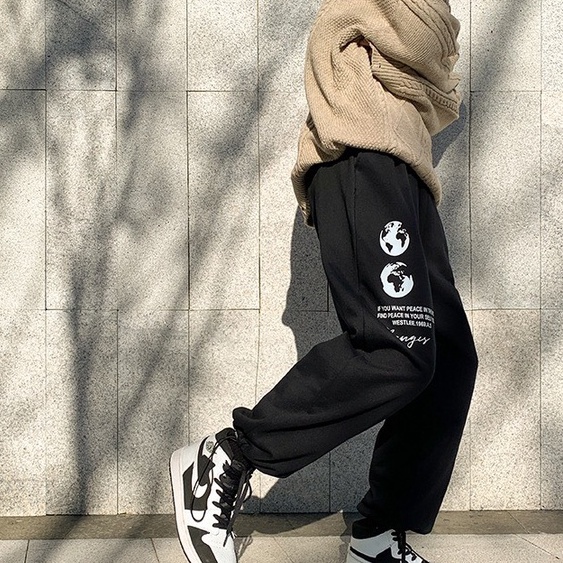 ❤️ Giá sỉ - mẫu hót ❤️ Quần Jogger in hình trái đất ống suông nam nữ unisex form rộng rút dây bo gấu vải mịn mềm mát