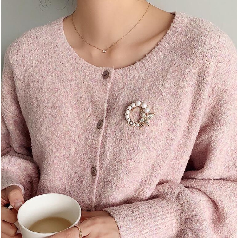 Ghim cài áo trang trí bươm bướm đính hạt ngọc trai nhân tạo thời trang