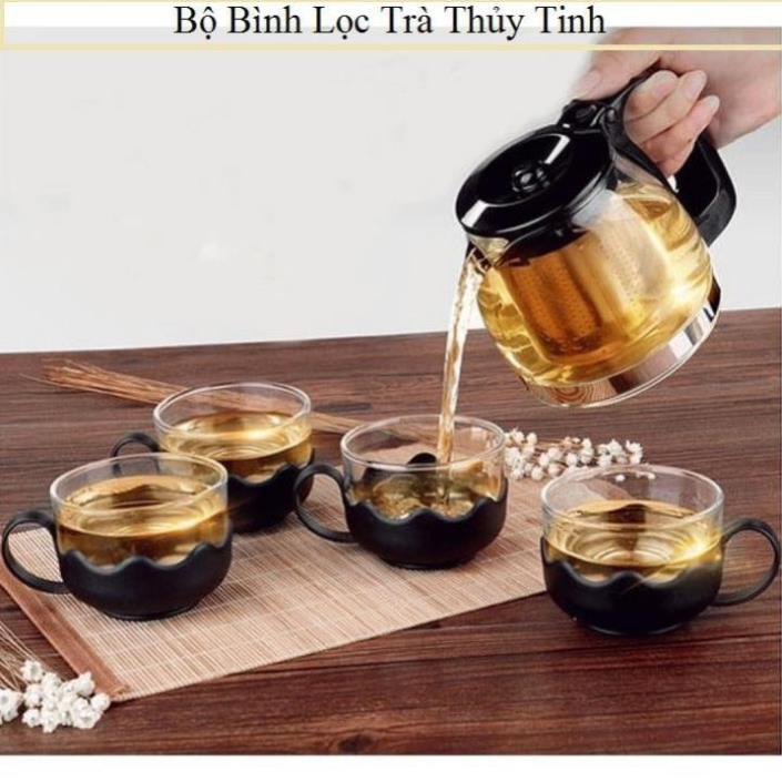 Bình Pha Trà Thủy Tinh 700ml Tặng Kèm 4 Ly Cao Cấp