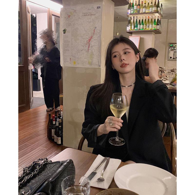 ﹊☼Áo khoác vest màu đen dáng rộng phong cách Hàn Quốc thời trang mùa thu cho nữ 2021