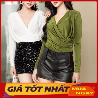 Áo Thun Nữ, Áo Nhung Kim Cương Cổ Chéo Hàng Quảng Châu AP047