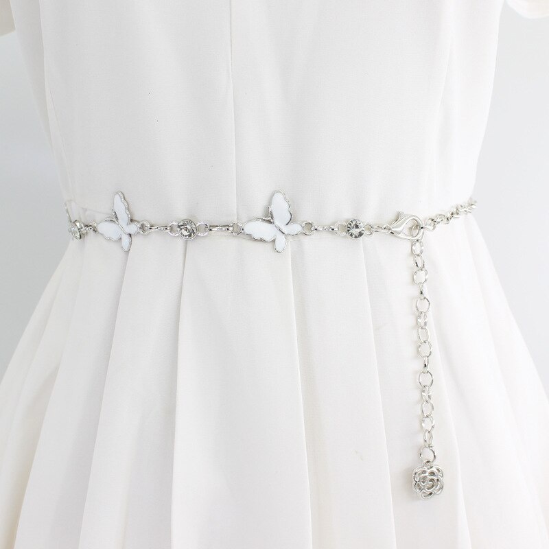 Thắt Lưng Dây Xích Bằng Kim Loại Hình Bướm Đính Đá Phong Cách Punk Hip Hop Thanh Lịch Có Thể Điều Chỉnh Cho Nữ