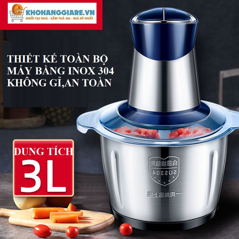 Máy xay thịt xay thực phẩm đa năng như cua cá sinh tố rau quả cối inox dung tích 2 lít, 3 lít loại tốt - Video thật