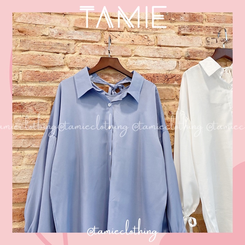 Áo Sơ mi Tay Phồng Rút Dây Phối Nơ Lưng TAMIEclothing