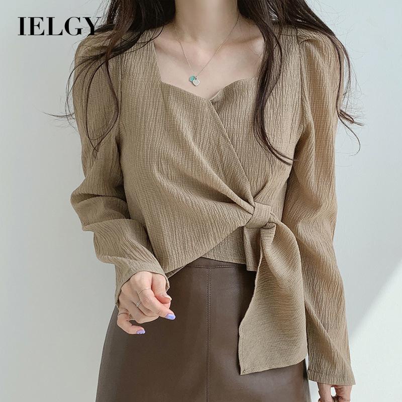 Áo kiểu IELGY cổ vuông tay dài phong cách Hàn Quốc dành cho nữ