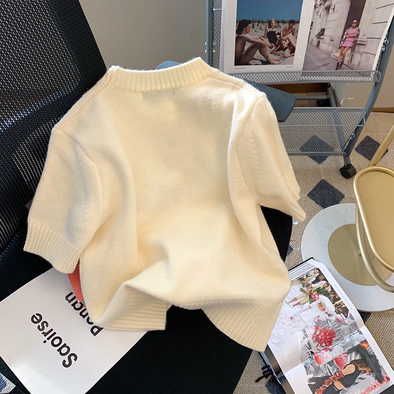 Áo sweater Pure Cube ngắn tay in hình quả anh đào phong cách mùa xuân dành cho nữ