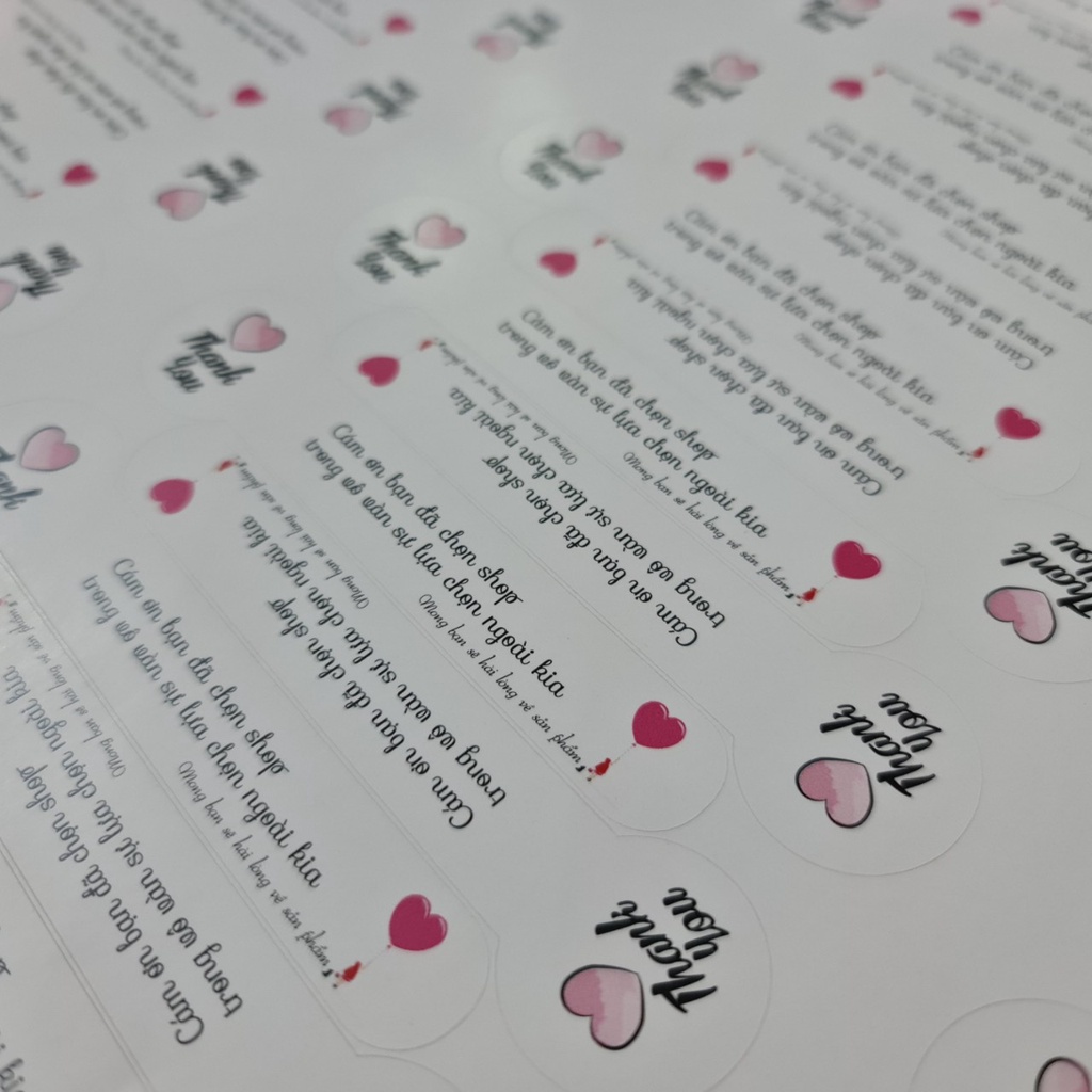 90 Tem niêm phong decal giấy / nhựa "Thank you" kèm lời cảm ơn khách - dán hộp bánh, hộp gói hàng, trà sữa