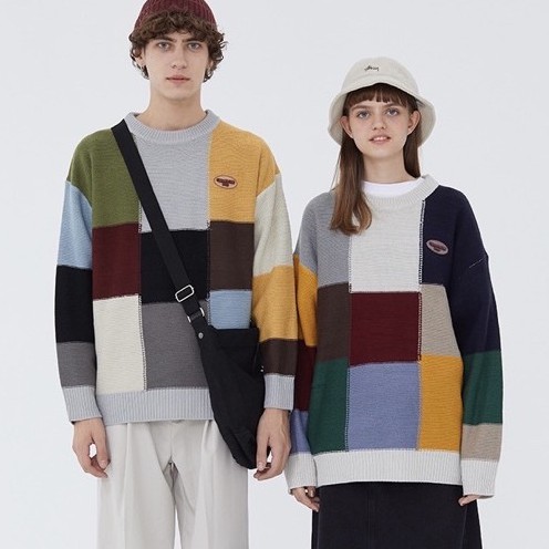 Áo len đôi nam nữ oversize dáng dài Hàn Quốc mix màu cá tính