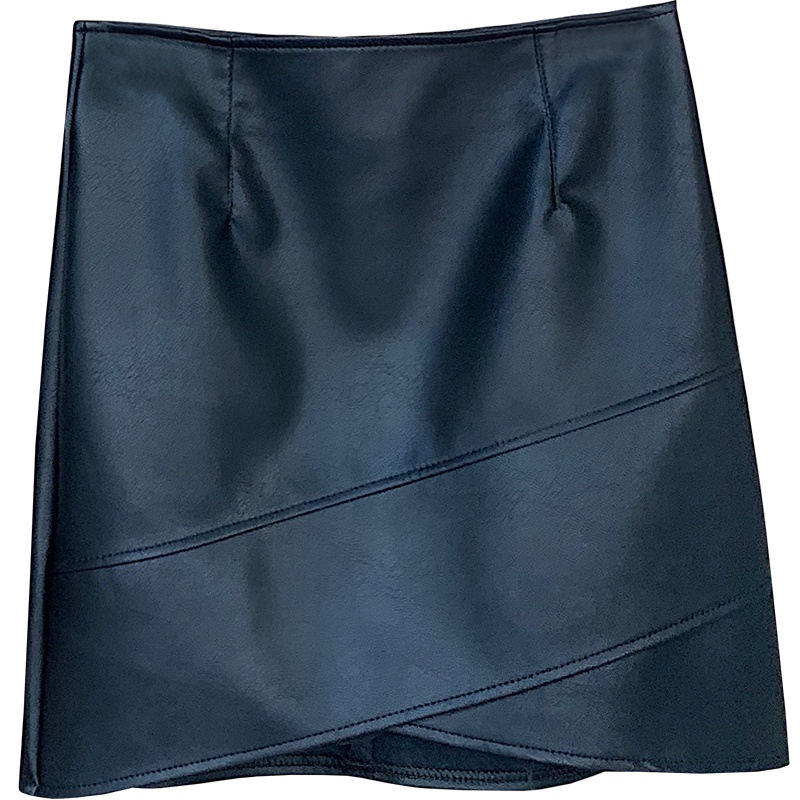 Chân váy Suxi da pu lưng cao dáng chữ A thời trang thu đông Hàn Quốc