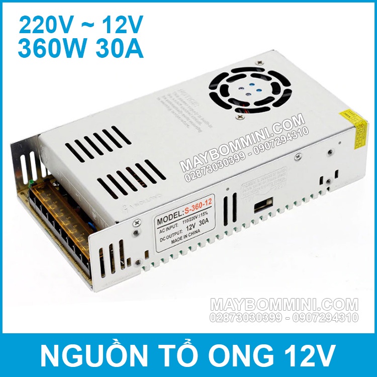 Nguồn tổ ong biến thế 220V ra 12V 30A 360W