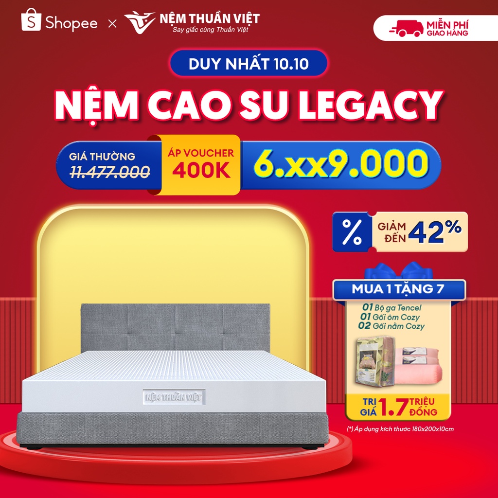 (180x200x10cm) Nệm Cao Su Thuần Việt Legacy Định Hình, Nâng Đỡ Cơ Thể Vượt Trội