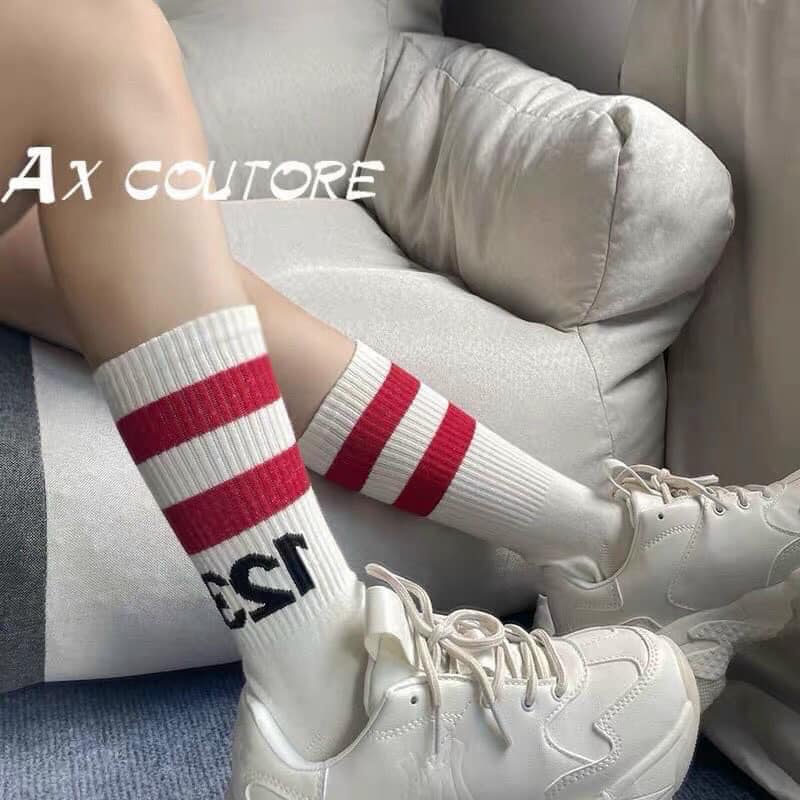 Tất vớ số 123 kẻ ngang cao cổ unisex phong cách thể thao mix đồ siêu xinh