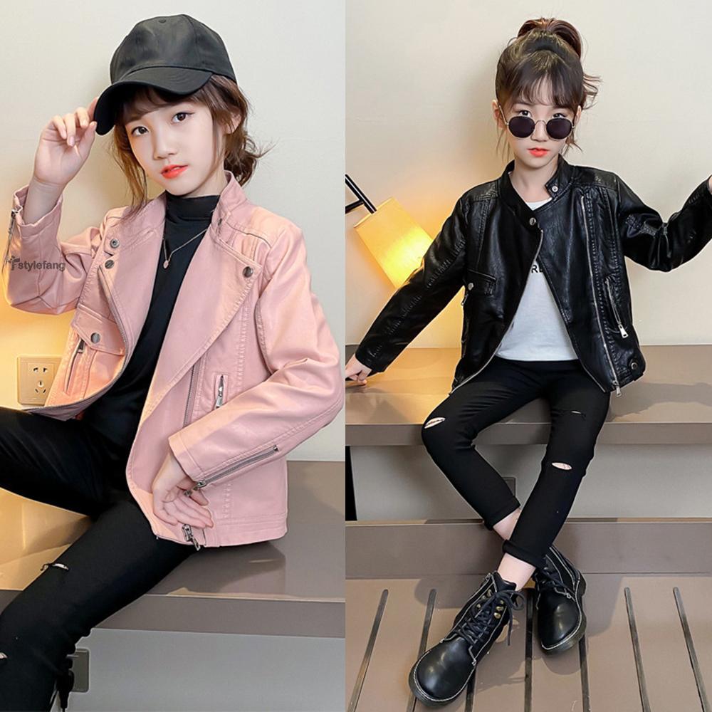 Kids Outwear Biker Coats Outwear 6-10Y Trench Slim Coat Jacket Fuax Leather Kids PU Leather Jackets Sport Zipper