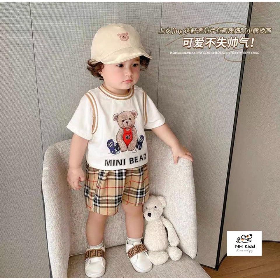 sét bộ gấu kèm mũ cho bé hàng qc