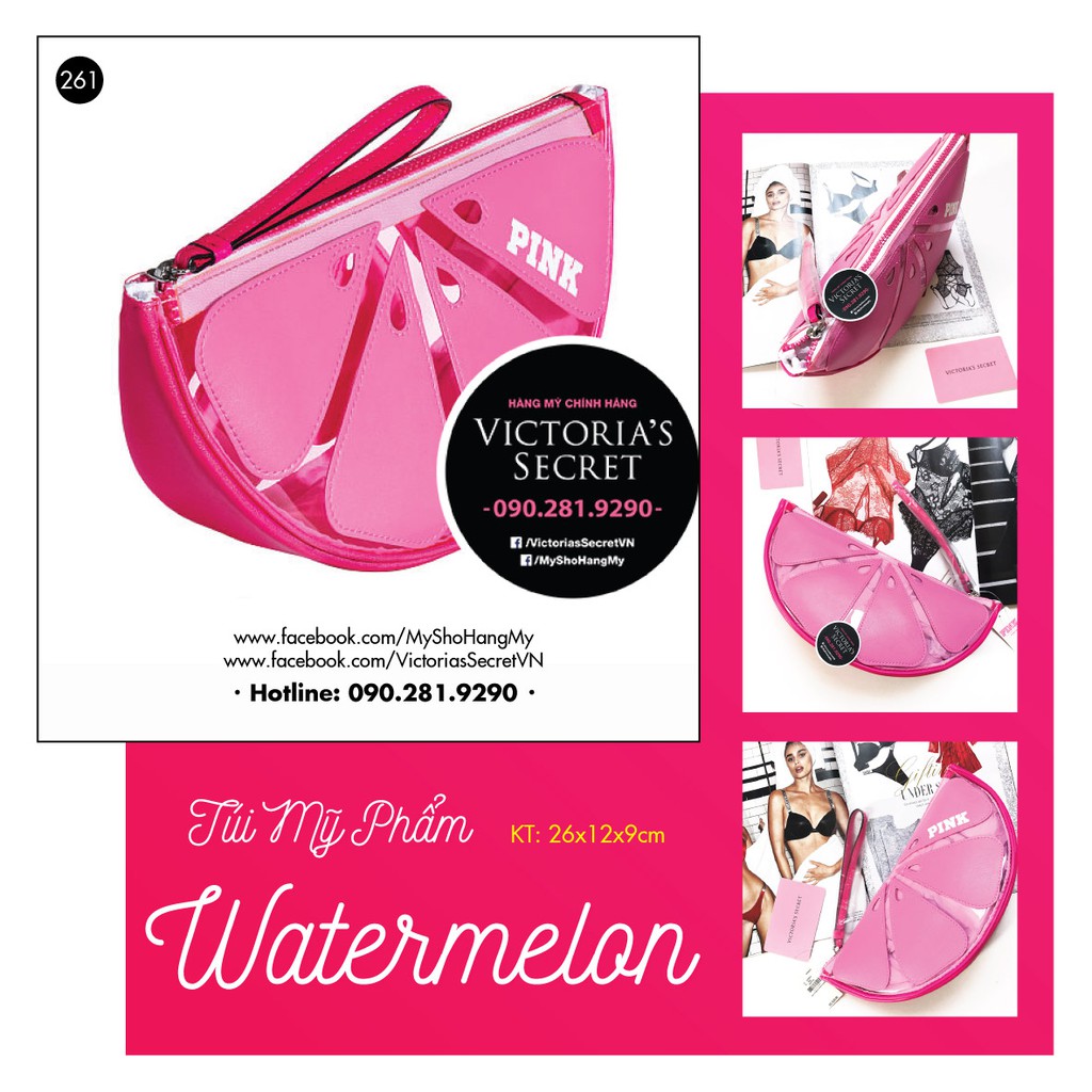 (261) Túi hồng mỹ phẩm trái dưa hấu siêu dễ thương - Hàng nhập Victoria's Secret USA