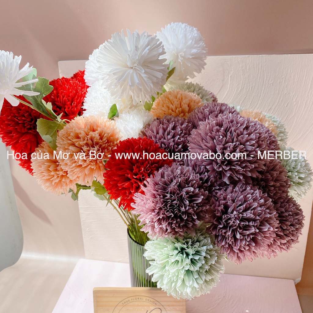 Hoa Bồ Công Anh, Hoa Pingpong Giả Cao Cấp Merber Màu Tím, Xanh, Trắng, Cam Nhạt, Cam Đỏ Phù Hợp Làm Đồ Decor Trang Trí