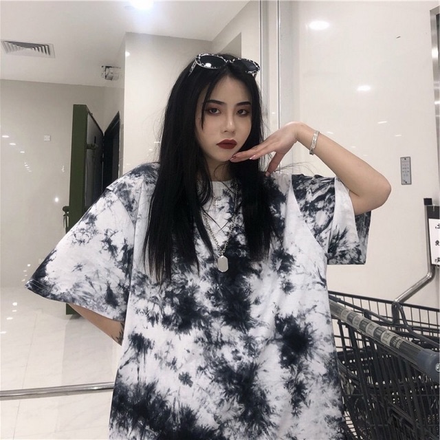 Áo thun tay lỡ form rộng Unisex cổ tròn Loang Màu Đen Trắng, chất thun cotton VST | BigBuy360 - bigbuy360.vn