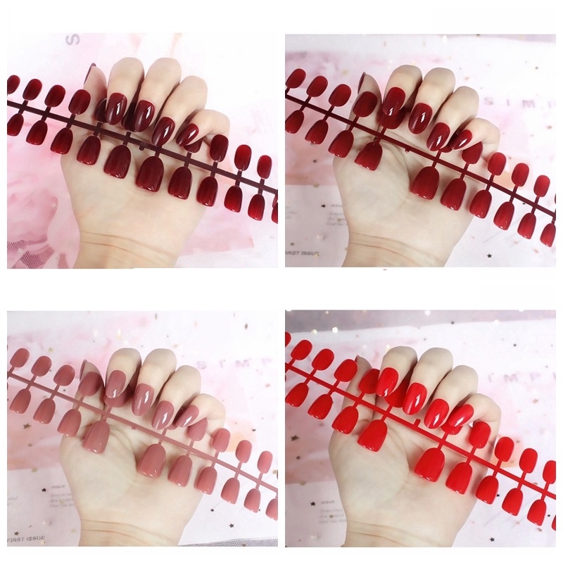 Set 24 Móng Tay Giả Màu Hồng Có Thể Tái Sử Dụng