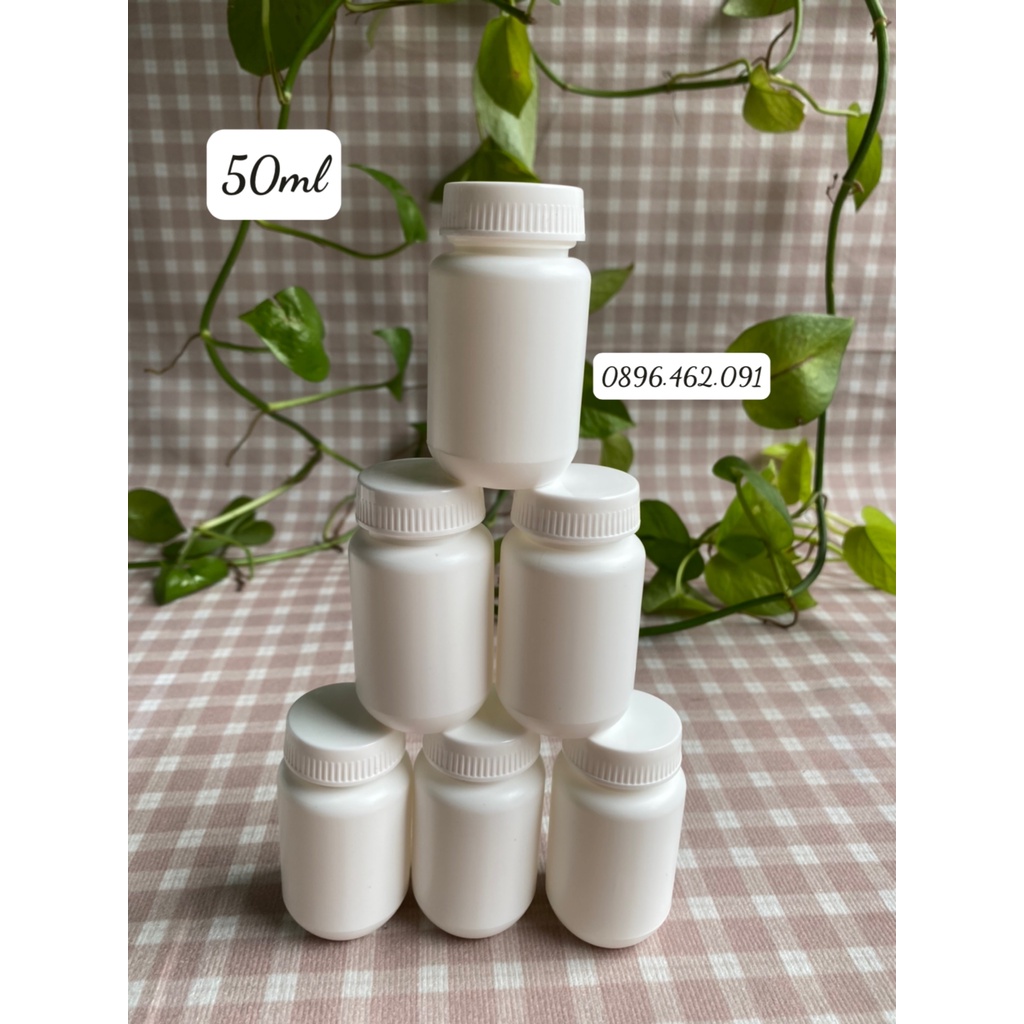 Chai lọ nhựa đựng viên nang,viên nén, viên hoàn, dược phẩm HDPE 50ml đi kèm màng siu tự dính, hút ẩm 1g