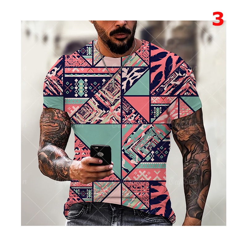 Áo Thun Tay Ngắn In Họa Tiết Hình Học 3D Bằng Vải Polyester Thời Trang Mùa Hè Cho Nam Size XXS-6XL