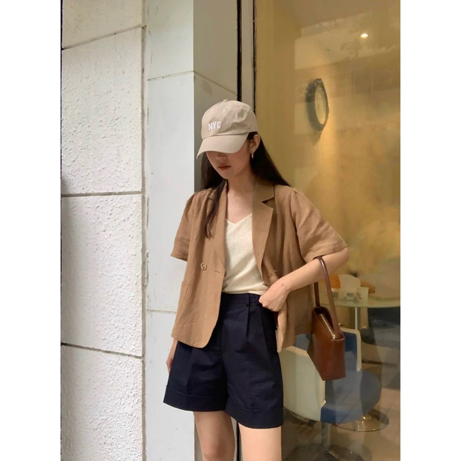 Áo blazer nữ tay ngắn kiểu dáng croptop thanh lịch cho nữ, áo khoác Blazer nữ cộc tay dáng ngắn croptop kiểu vest M2274