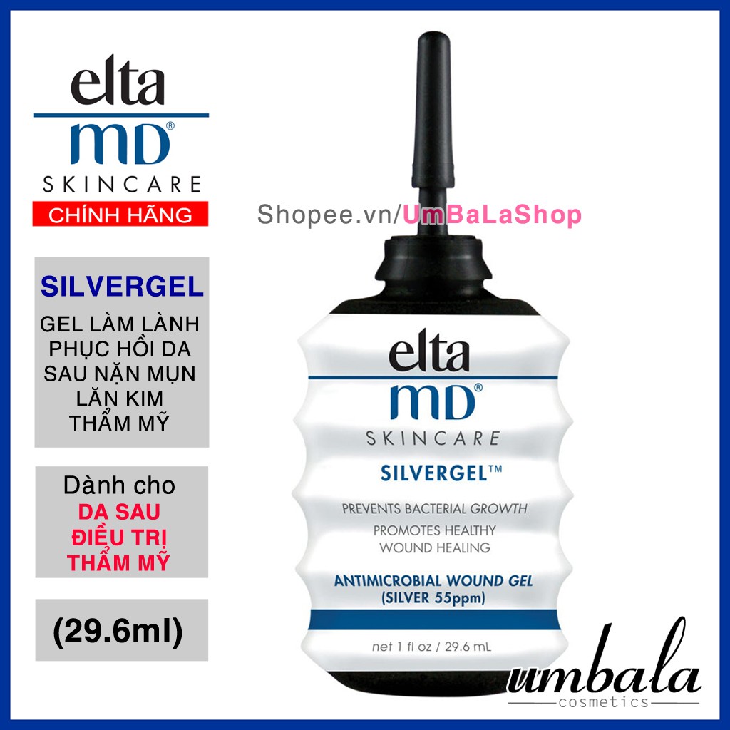 (CTY NK) Elta MD SilverGel - Gel làm lành phục hồi da sau nặn mụn lăn kim thẩm mỹ (29.6ml)