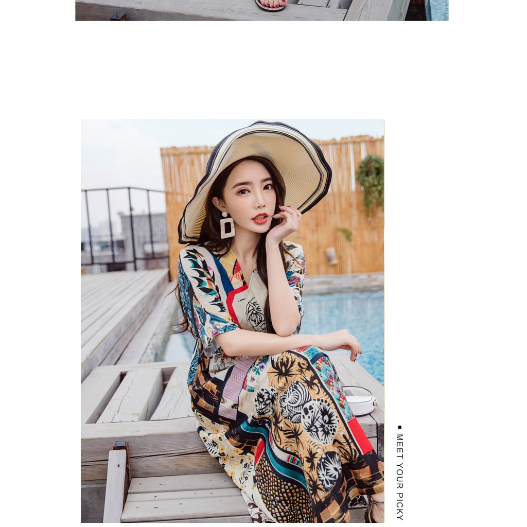 Đầm cổ V dáng dài chất liệu chiffon thời trang biển phong cách bohemian cho nữ | BigBuy360 - bigbuy360.vn