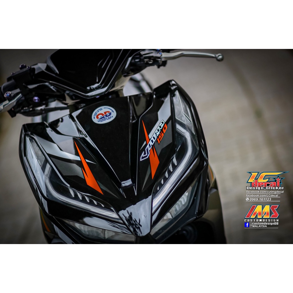 TEM RỜI cho Vario 150 đen bóng - mẫu sọc cam xám in 3 lớp chất lượng cao