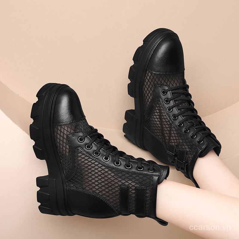 Height Increasing Insole Hollow Mesh Surface Dr. Martens Boots Female Thick-Soled British Style2021Spring and Autumn Boots Breathable Versatile Slimming Sandals