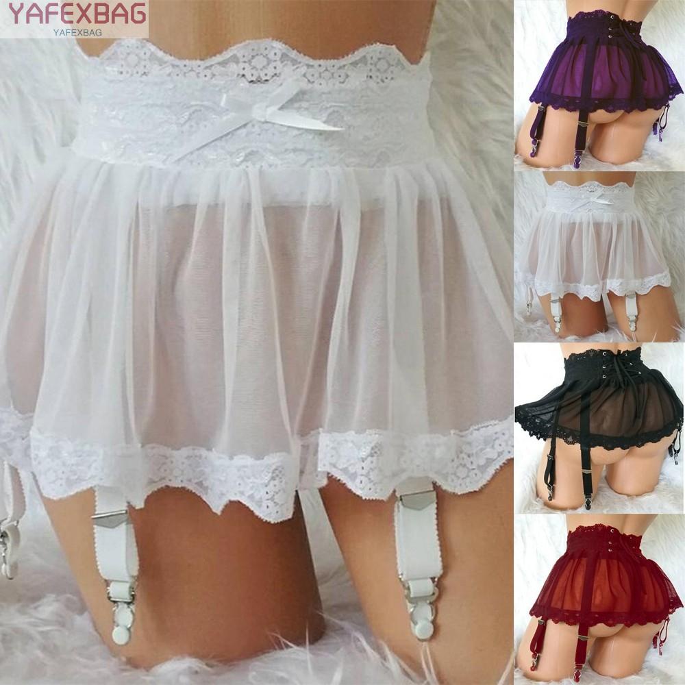 US Women Sexy Lace See-through Mini Skirt Short Dress Role Play Lingerie Club